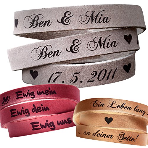 schenkYOU® Wickelarmband mit Gravur gestalten - Echt Lederarmband mit Ihrem Wunschtext graviert