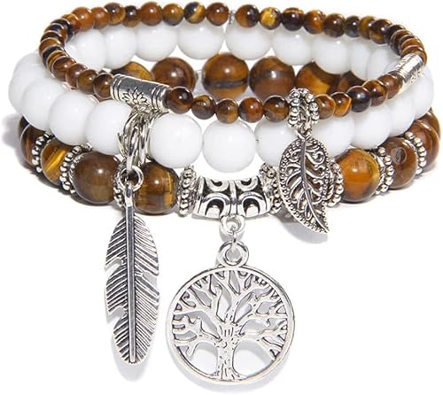 Armband for Frauen, Freundschaftsarmband, Armbänder for Frauen, natürlicher Tigerauge-Stein, geschichtete Armbänder, Baum des Lebens, Anhänger, stapelbar, Stretch-Armbänder, Freundschaftsarmband, vers