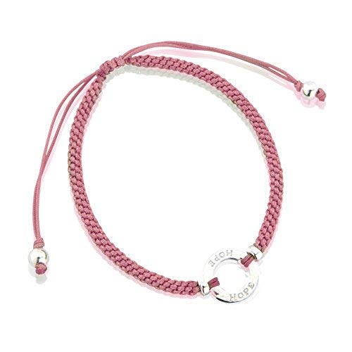 Sterling-Silber Freundschaftsarmband mit 'Hope', größenverstellbar, lachsfarben/Rosa