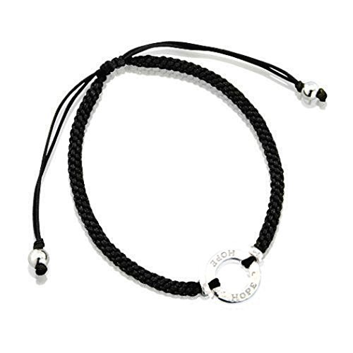 Sterling-Silber Freundschaftsarmband mit 'Hope'verstellbares Seidenband Schwarz