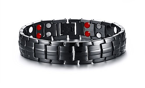vnox 4 1 Therapie Heilung Magnet Link Kette Armbänder, Schwarz Farbe, 22,5 cm länge