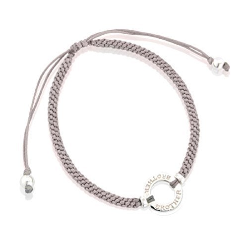 Sterling-Silber Freundschaftsarmband mit 'Brother'Anhänger und verstellbaren Seidenband, Grau