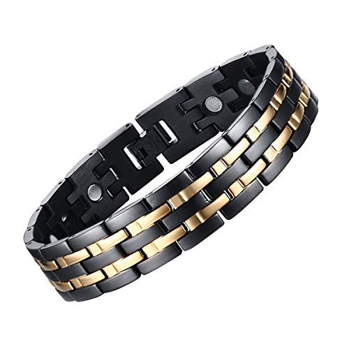 JFUME Magnet Armband aus Edelstahl Männer Link Remove Tool Schwarz und Gold 21.5cm