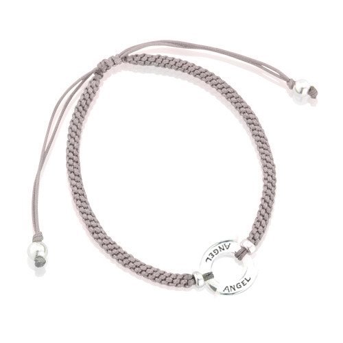Sterling-Silber Freundschaftsarmband mit 'Angel'Anhänger und verstellbaren Seidenband, Grau