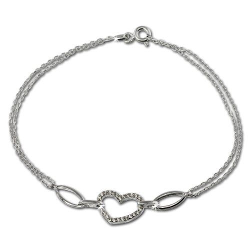 SilberDream Armband Herz Zirkonia weiß 925 Sterling Silber 19cm Damen Silberarmband SDA423W