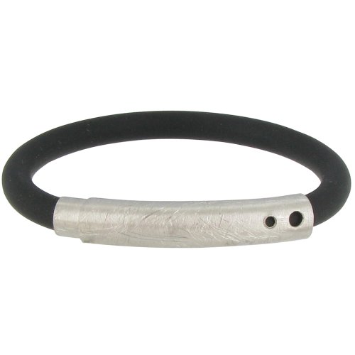 Schmuck Les Poulettes - Gebürstetes Silber Armband und Schwarz Silikon